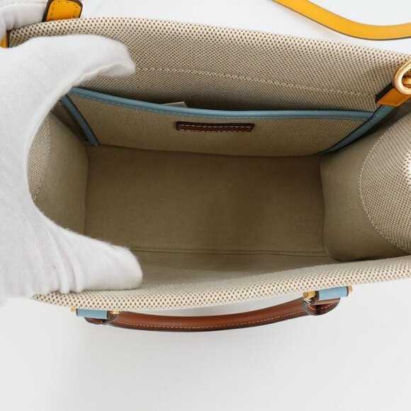 Tory Burch Blake Canvas Small Tote Blue Gold - Picture 10 of 12